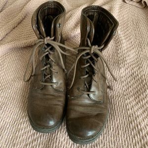 B.O.C. Brown Combat Boot Plaid Fold Cuff Laced